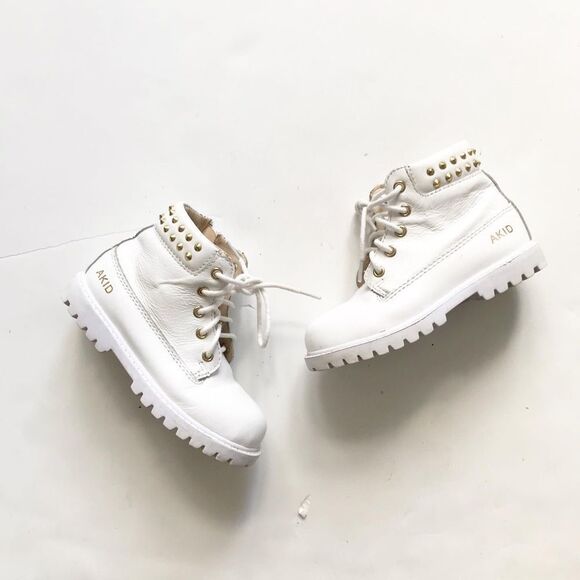 AKID white studded combat boots VGUC size 9 - Picture 1 of 8
